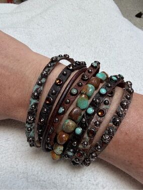The Rowdy Cowgirl Leather Multi Strand Turquoise Cuff Bracelet